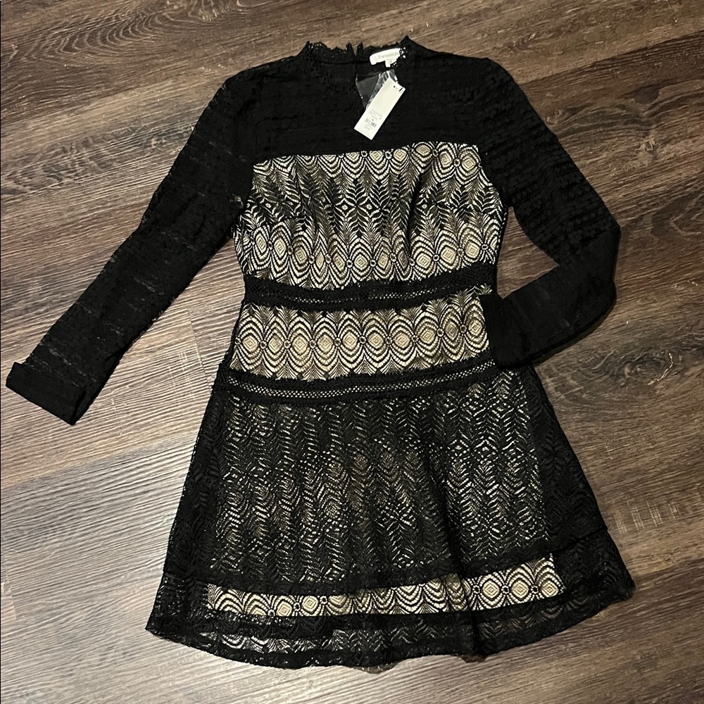 Francesca's Collections Black and Cream Lace Dress
